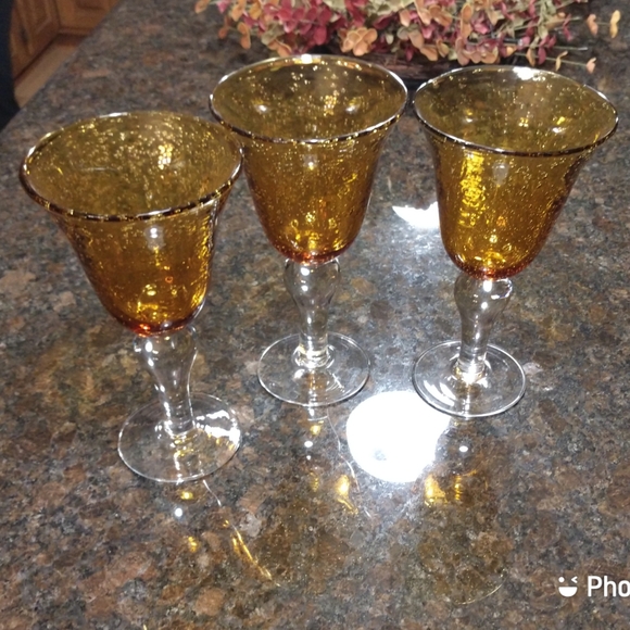 Artland Other - Set Of 3 Artland Iris Amber Bubble Wine Glasses